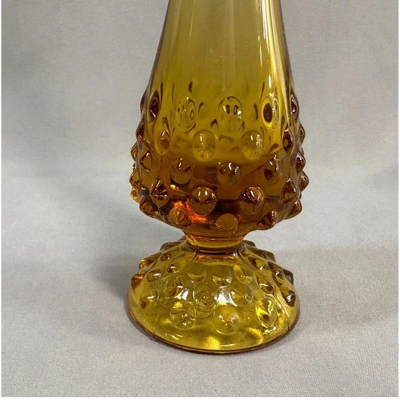 Vintage Pair Fenton Amber Glass Hobnail Swung Vases Footed Marked 10" MCM Retro - Picture 7 of 14